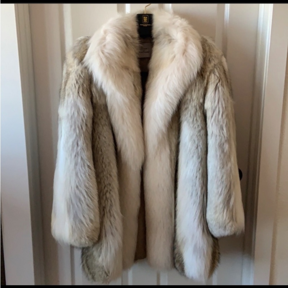 Handmade arctic fox & northern coyote fur coat Size 12-14 Made in Canada